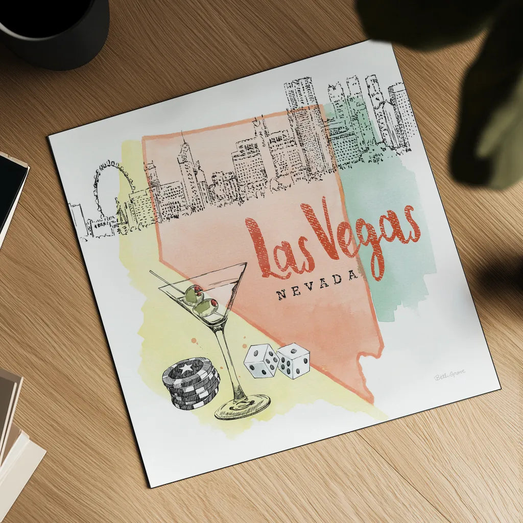 US Cities III by Beth Grove. Shown as a detailed flat fine art print, highlighting archival giclee quality. Available as an archival giclee rolled canvas, fine art paper, or poster print. SKU 27168a.