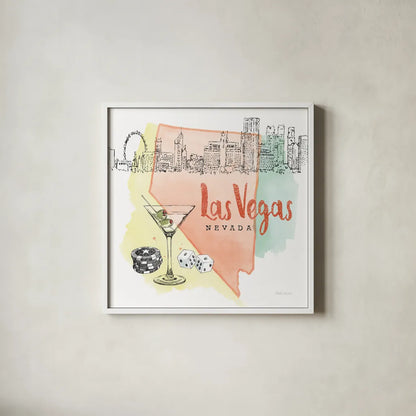 US Cities III by Beth Grove. Shown in a crisp white glass frame for a clean and minimalist style. Available as an archival giclee rolled canvas, fine art paper, or poster print. SKU 27168a.