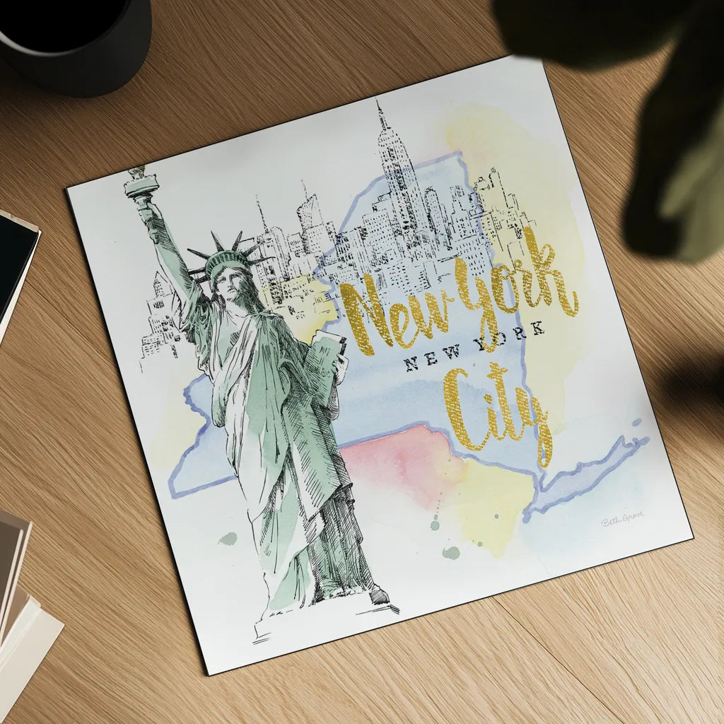 US Cities IV by Beth Grove. Shown as a detailed flat fine art print, highlighting archival giclee quality. Available as an archival giclee rolled canvas, fine art paper, or poster print. SKU 27169a.