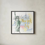 US Cities IV by Beth Grove. Shown in a sleek black glass frame for a contemporary gallery look. Available as an archival giclee rolled canvas, fine art paper, or poster print. SKU 27169a.