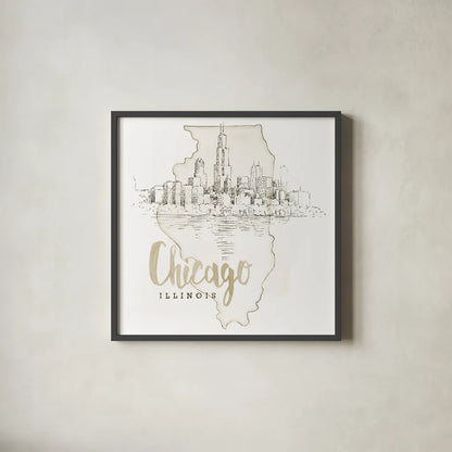 US Cities VI by Beth Grove. Shown in a sleek black glass frame for a contemporary gallery look. Available as an archival giclee rolled canvas, fine art paper, or poster print. SKU 81967a.