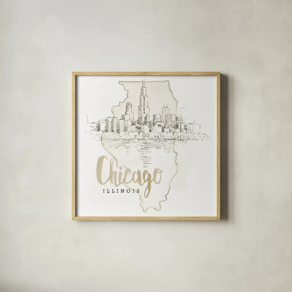 US Cities VI by Beth Grove. Shown in a natural wood glass frame for a timeless modern aesthetic. Available as an archival giclee rolled canvas, fine art paper, or poster print. SKU 81967a.