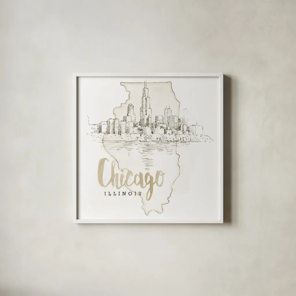 US Cities VI by Beth Grove. Shown in a crisp white glass frame for a clean and minimalist style. Available as an archival giclee rolled canvas, fine art paper, or poster print. SKU 81967a.