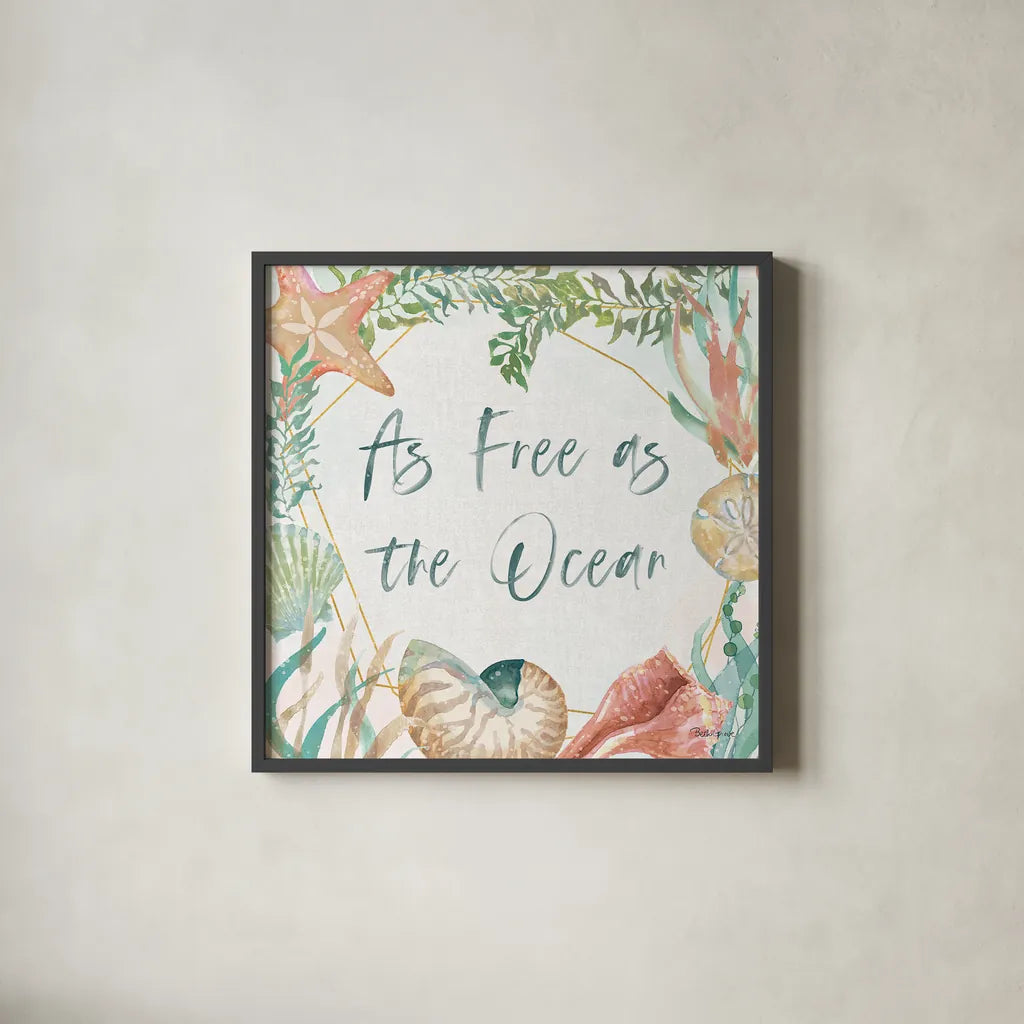 Watercolor Coast II by Beth Grove. Shown in a sleek black glass frame for a contemporary gallery look. Available as an archival giclee rolled canvas, fine art paper, or poster print. SKU 47558a.