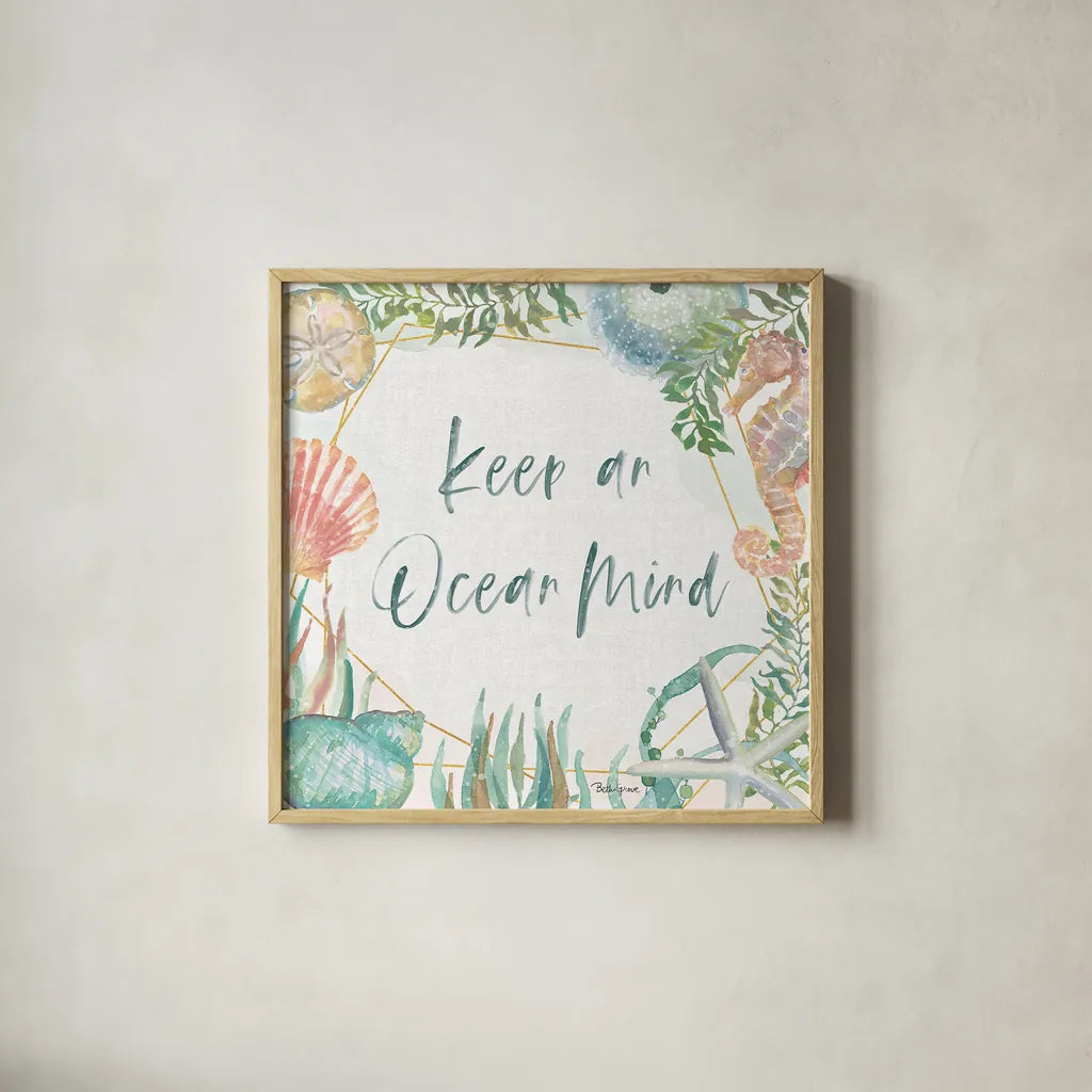 Watercolor Coast III by Beth Grove. Shown in a natural wood glass frame for a timeless modern aesthetic. Available as an archival giclee rolled canvas, fine art paper, or poster print. SKU 47559a.