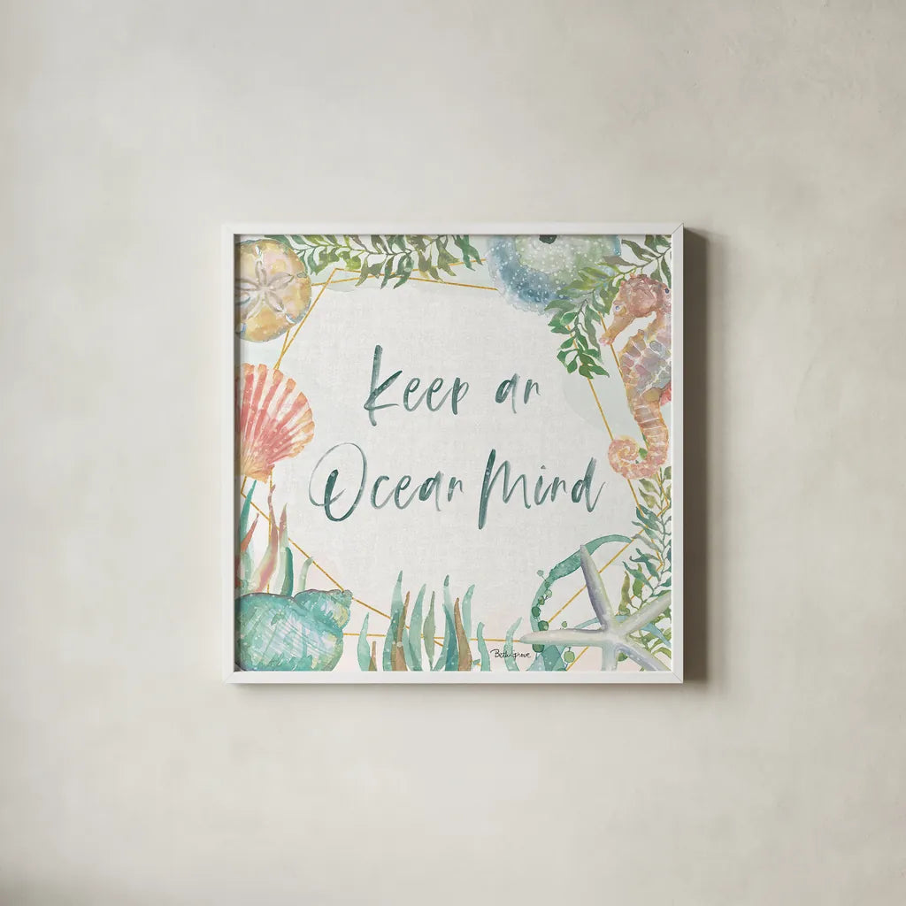 Watercolor Coast III by Beth Grove. Shown in a crisp white glass frame for a clean and minimalist style. Available as an archival giclee rolled canvas, fine art paper, or poster print. SKU 47559a.