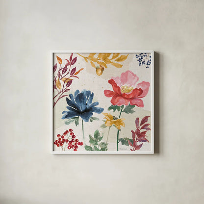 Watercolor Fall III by Beth Grove. Shown in a crisp white glass frame for a clean and minimalist style. Available as an archival giclee rolled canvas, fine art paper, or poster print. SKU 47131a.