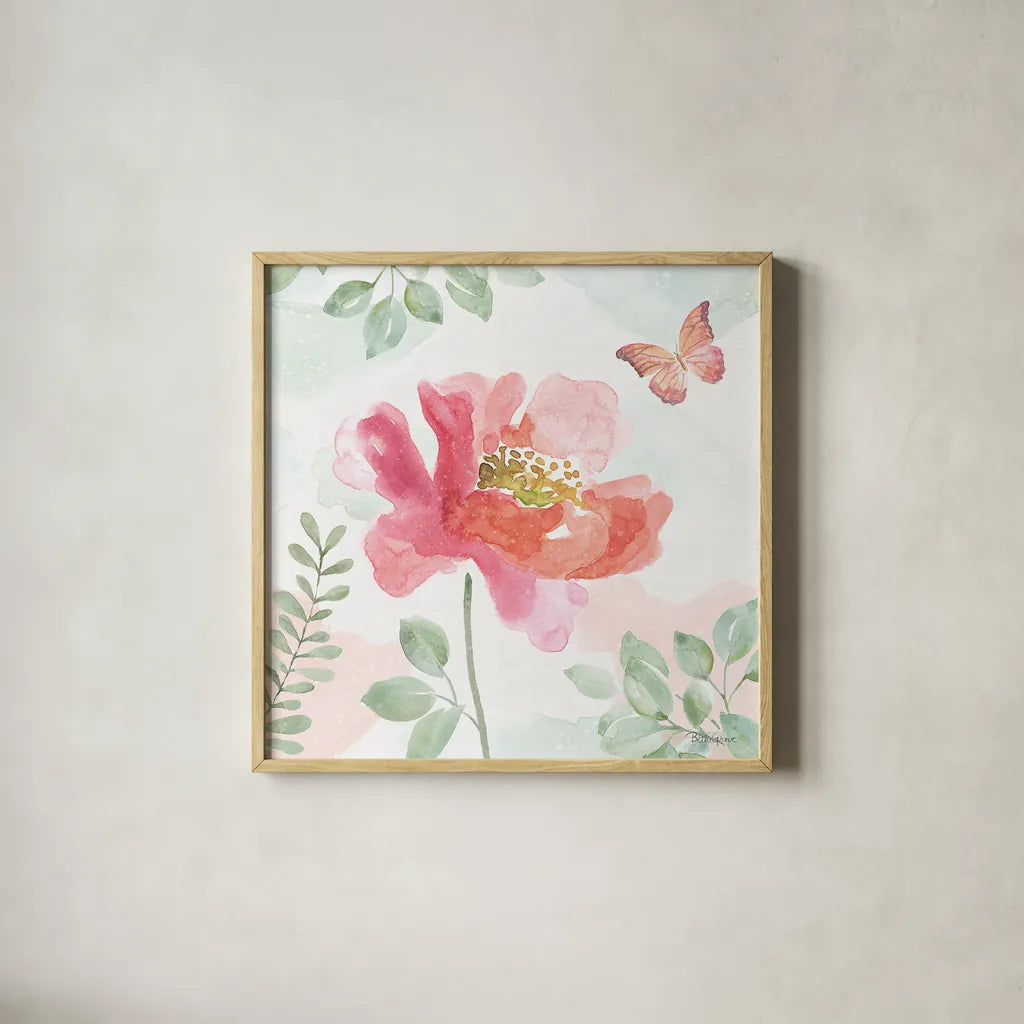 Watercolorful II by Beth Grove. Shown in a natural wood glass frame for a timeless modern aesthetic. Available as an archival giclee rolled canvas, fine art paper, or poster print. SKU 45411a.