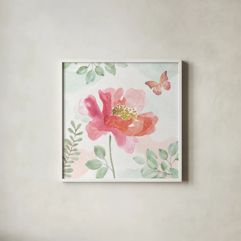 Watercolorful II by Beth Grove. Shown in a crisp white glass frame for a clean and minimalist style. Available as an archival giclee rolled canvas, fine art paper, or poster print. SKU 45411a.