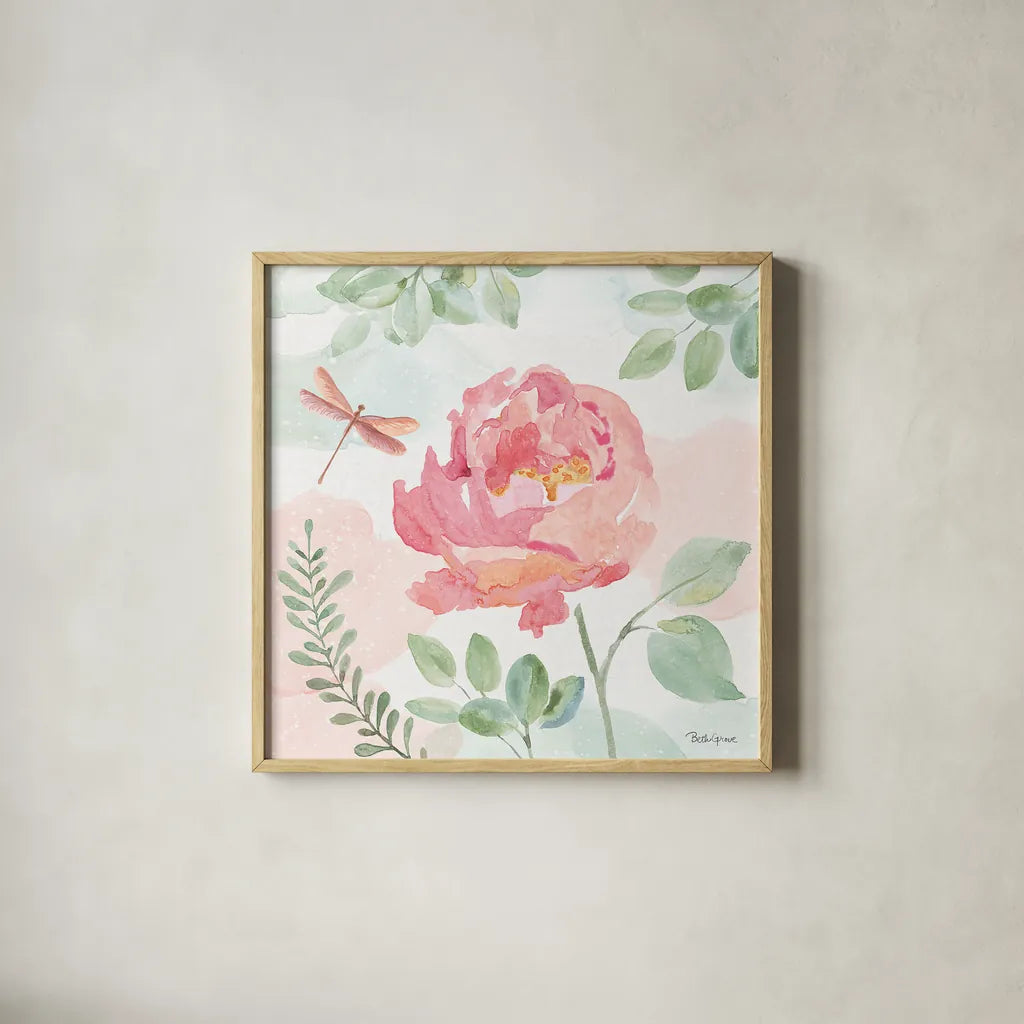 Watercolorful III by Beth Grove. Shown in a natural wood glass frame for a timeless modern aesthetic. Available as an archival giclee rolled canvas, fine art paper, or poster print. SKU 45412a.