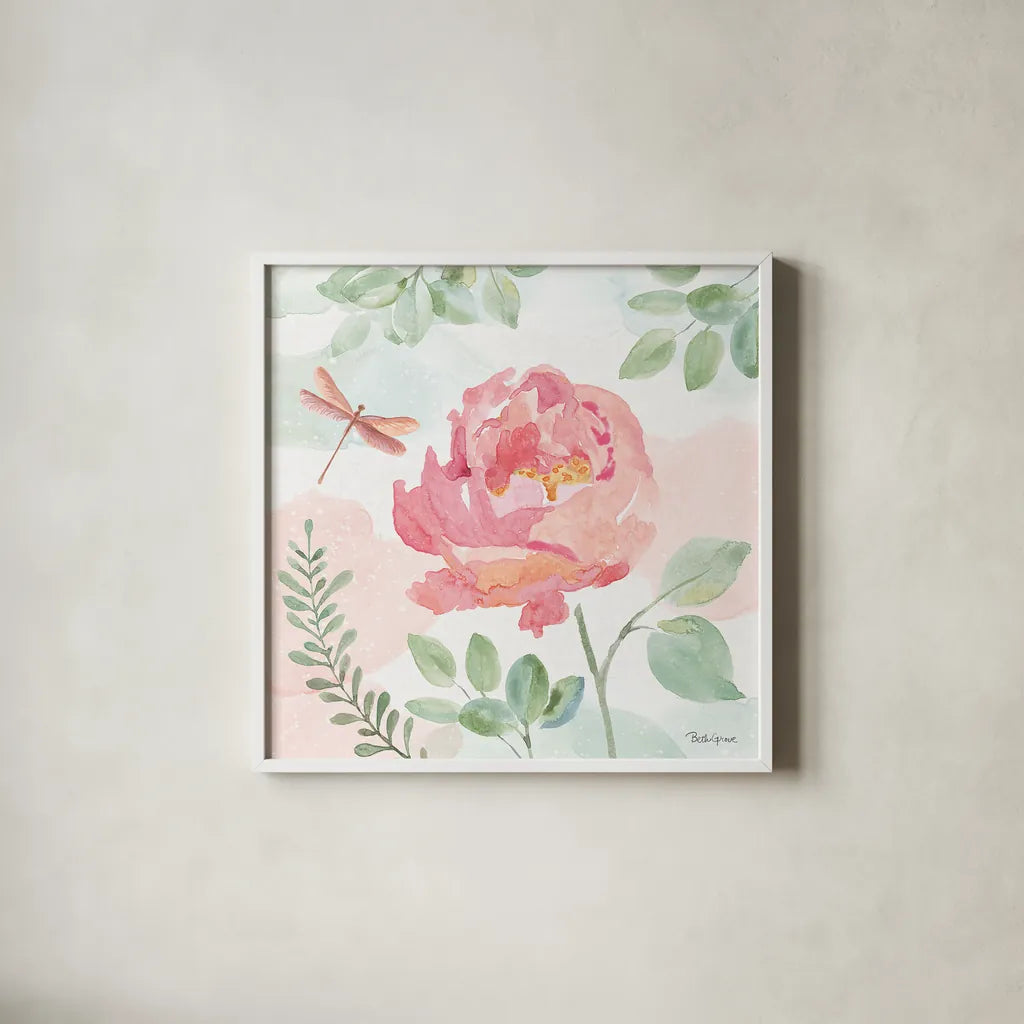 Watercolorful III by Beth Grove. Shown in a crisp white glass frame for a clean and minimalist style. Available as an archival giclee rolled canvas, fine art paper, or poster print. SKU 45412a.