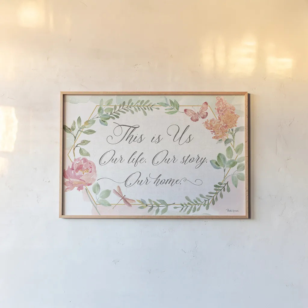 Watercolorful IV by Beth Grove. shown as a paper print in a natural frame. Available as a archival giclee rolled canvas, fine art paper, or poster print. SKU 45413i.