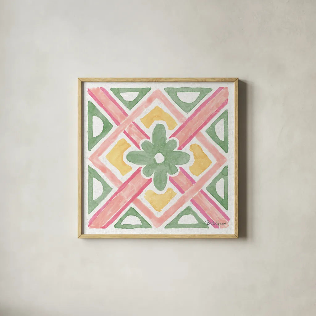 Watercolorful IX by Beth Grove. Shown in a natural wood glass frame for a timeless modern aesthetic. Available as an archival giclee rolled canvas, fine art paper, or poster print. SKU 45418a.