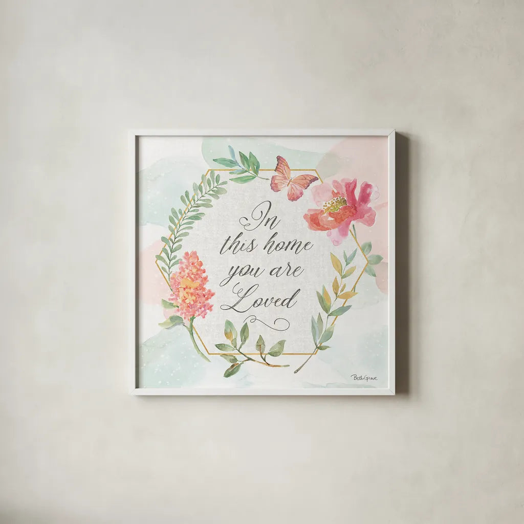 Watercolorful VII by Beth Grove. Shown in a crisp white glass frame for a clean and minimalist style. Available as an archival giclee rolled canvas, fine art paper, or poster print. SKU 45416a.