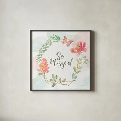 Watercolorful VII Missed by Beth Grove. Shown in a sleek black glass frame for a contemporary gallery look. Available as an archival giclee rolled canvas, fine art paper, or poster print. SKU 52512a.