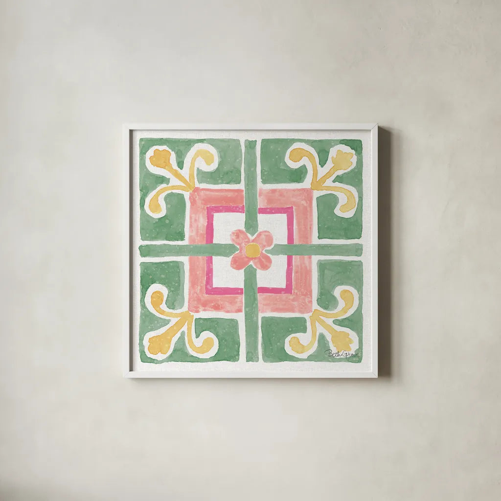 Watercolorful XI by Beth Grove. Shown in a crisp white glass frame for a clean and minimalist style. Available as an archival giclee rolled canvas, fine art paper, or poster print. SKU 45420a.