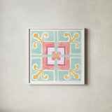 Watercolorful XI Turquoise by Beth Grove. Shown in a crisp white glass frame for a clean and minimalist style. Available as an archival giclee rolled canvas, fine art paper, or poster print. SKU 46983a.