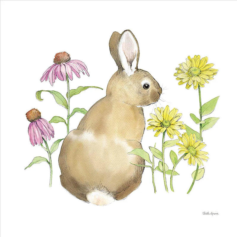 Wildflower Bunnies I Sq by Beth Grove. SKU 24699a. Archival Giclee Fine art print for wall decor.