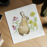 Wildflower Bunnies I Sq by Beth Grove. Shown as a detailed flat fine art print, highlighting archival giclee quality. Available as an archival giclee rolled canvas, fine art paper, or poster print. SKU 24699a.