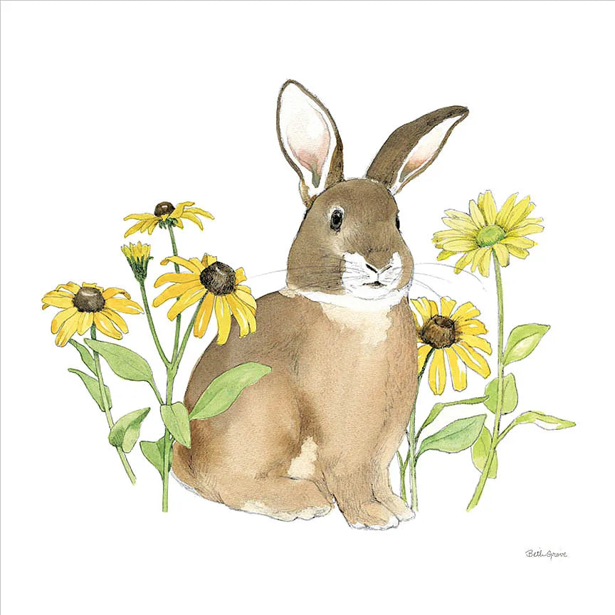 Wildflower Bunnies III Sq by Beth Grove. SKU 24701a. Archival Giclee Fine art print for wall decor.