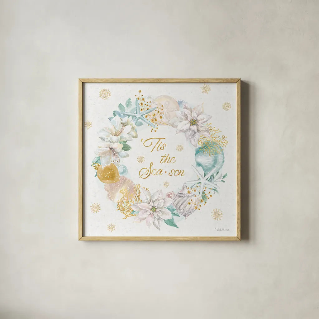 Winter Coast IV by Beth Grove. Shown in a natural wood glass frame for a timeless modern aesthetic. Available as an archival giclee rolled canvas, fine art paper, or poster print. SKU 48525a.