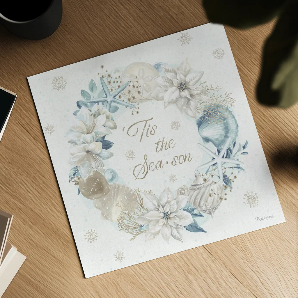 Winter Coast IV Blue by Beth Grove. Shown as a detailed flat fine art print, highlighting archival giclee quality. Available as an archival giclee rolled canvas, fine art paper, or poster print. SKU 80174a.