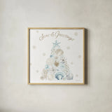Winter Coast V Blue by Beth Grove. Shown in a natural wood glass frame for a timeless modern aesthetic. Available as an archival giclee rolled canvas, fine art paper, or poster print. SKU 80175a.