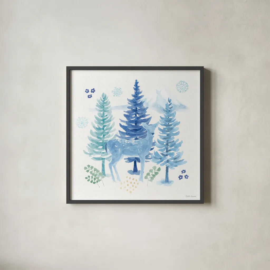 Winter Sparkle I by Beth Grove. Shown in a sleek black glass frame for a contemporary gallery look. Available as an archival giclee rolled canvas, fine art paper, or poster print. SKU 91657a.