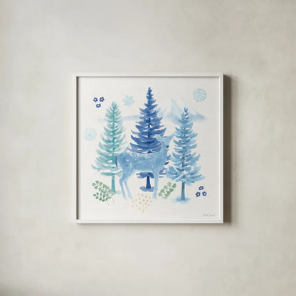 Winter Sparkle I by Beth Grove. Shown in a crisp white glass frame for a clean and minimalist style. Available as an archival giclee rolled canvas, fine art paper, or poster print. SKU 91657a.