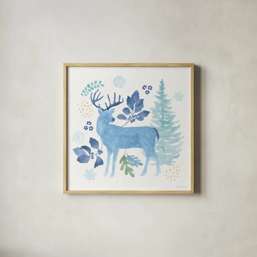 Winter Sparkle III by Beth Grove. Shown in a natural wood glass frame for a timeless modern aesthetic. Available as an archival giclee rolled canvas, fine art paper, or poster print. SKU 91659a.