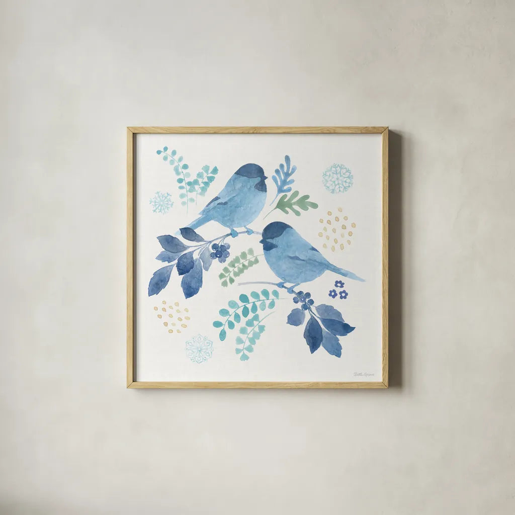 Winter Sparkle IV by Beth Grove. Shown in a natural wood glass frame for a timeless modern aesthetic. Available as an archival giclee rolled canvas, fine art paper, or poster print. SKU 91660a.