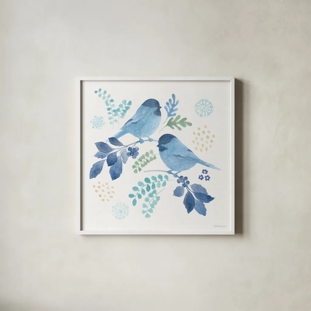 Winter Sparkle IV by Beth Grove. Shown in a crisp white glass frame for a clean and minimalist style. Available as an archival giclee rolled canvas, fine art paper, or poster print. SKU 91660a.