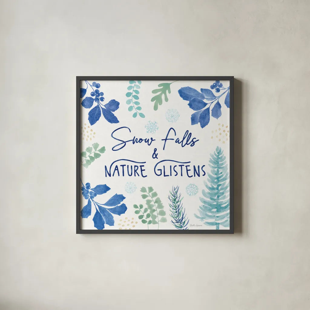 Winter Sparkle V by Beth Grove. Shown in a sleek black glass frame for a contemporary gallery look. Available as an archival giclee rolled canvas, fine art paper, or poster print. SKU 91661a.