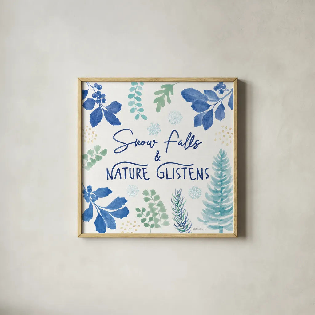 Winter Sparkle V by Beth Grove. Shown in a natural wood glass frame for a timeless modern aesthetic. Available as an archival giclee rolled canvas, fine art paper, or poster print. SKU 91661a.