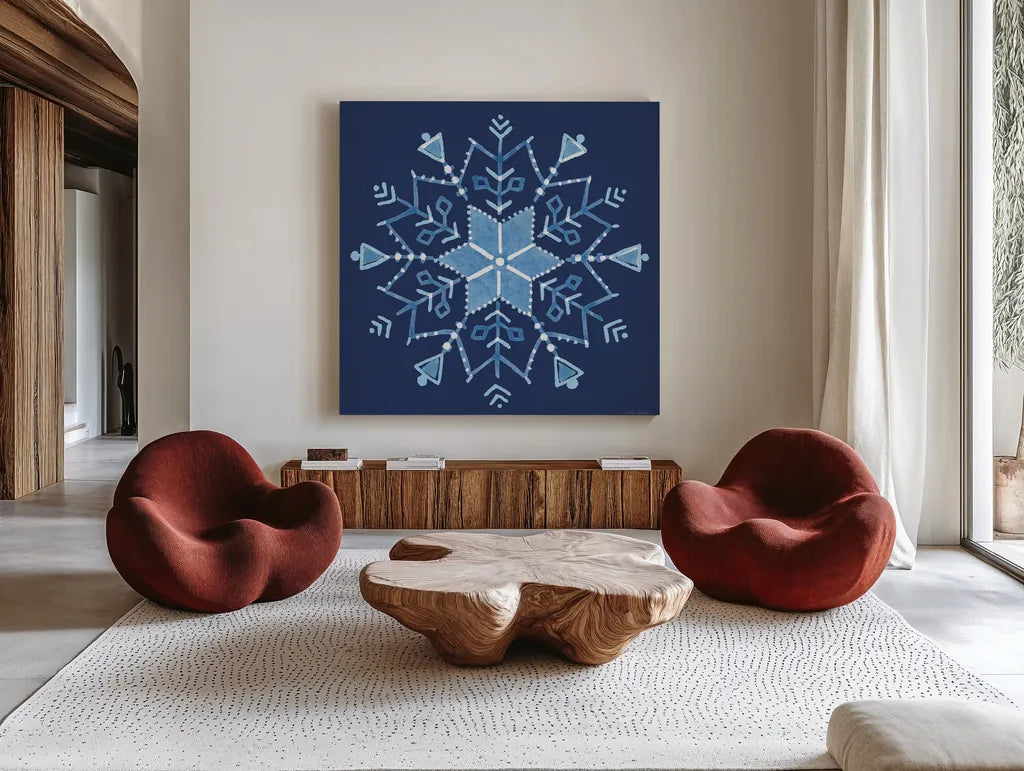 Winter Sparkle VII by Beth Grove. Shown as extra-large giant wall art in a modern living room. Available as an archival giclee rolled canvas, fine art paper, or poster print. SKU 91663a.