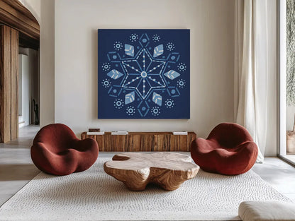 Winter Sparkle VIII by Beth Grove. Shown as extra-large giant wall art in a modern living room. Available as an archival giclee rolled canvas, fine art paper, or poster print. SKU 91664a.