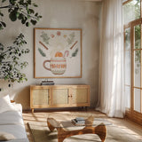 Winter Warmth I by Beth Grove. Shown in a natural wood frame in a cozy modern living room. Available as an archival giclee rolled canvas, fine art paper, or poster print. SKU 102911a.
