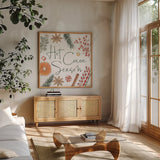 Winter Warmth VI by Beth Grove. Shown in a natural wood frame in a cozy modern living room. Available as an archival giclee rolled canvas, fine art paper, or poster print. SKU 102916a.