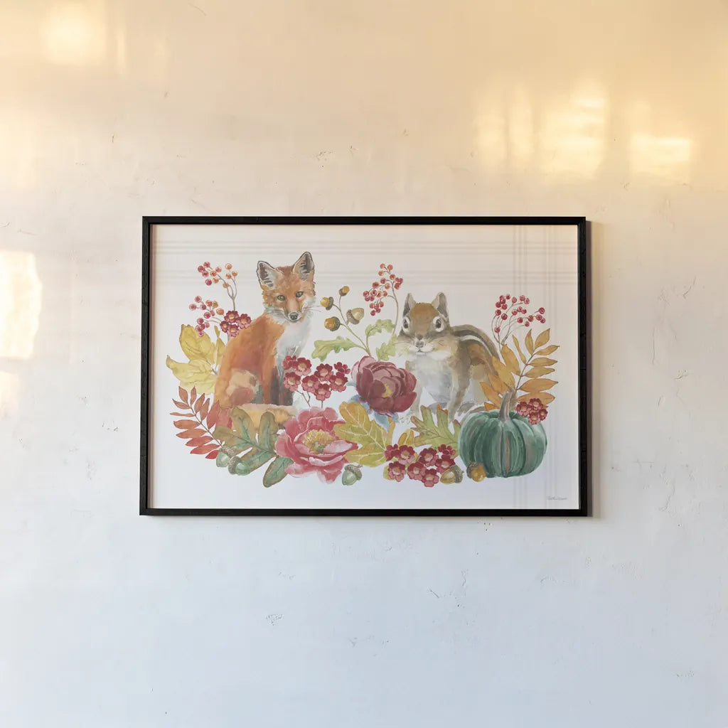 Wooded Harvest I by Beth Grove. shown as a paper print in a black flame. Available as a archival giclee rolled canvas, fine art paper, or poster print. SKU 80868i.