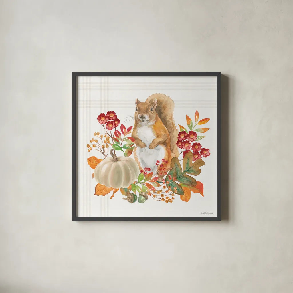 Wooded Harvest III by Beth Grove. Shown in a sleek black glass frame for a contemporary gallery look. Available as an archival giclee rolled canvas, fine art paper, or poster print. SKU 80870a.