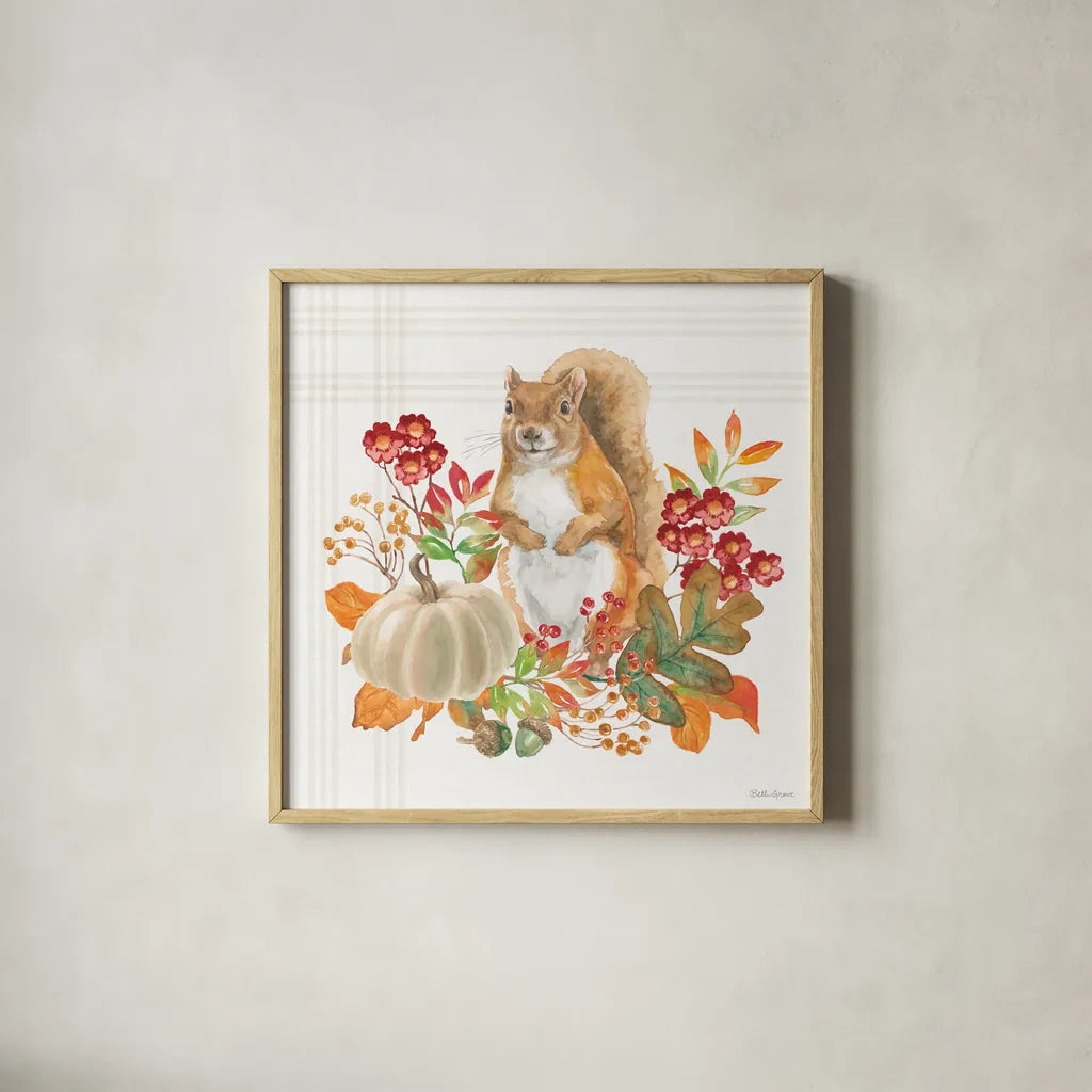 Wooded Harvest III by Beth Grove. Shown in a natural wood glass frame for a timeless modern aesthetic. Available as an archival giclee rolled canvas, fine art paper, or poster print. SKU 80870a.