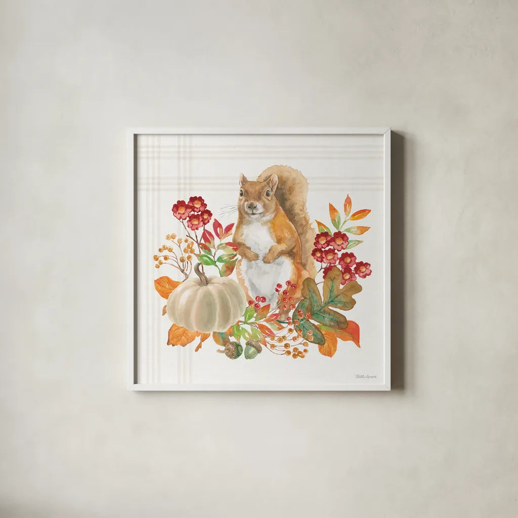 Wooded Harvest III by Beth Grove. Shown in a crisp white glass frame for a clean and minimalist style. Available as an archival giclee rolled canvas, fine art paper, or poster print. SKU 80870a.