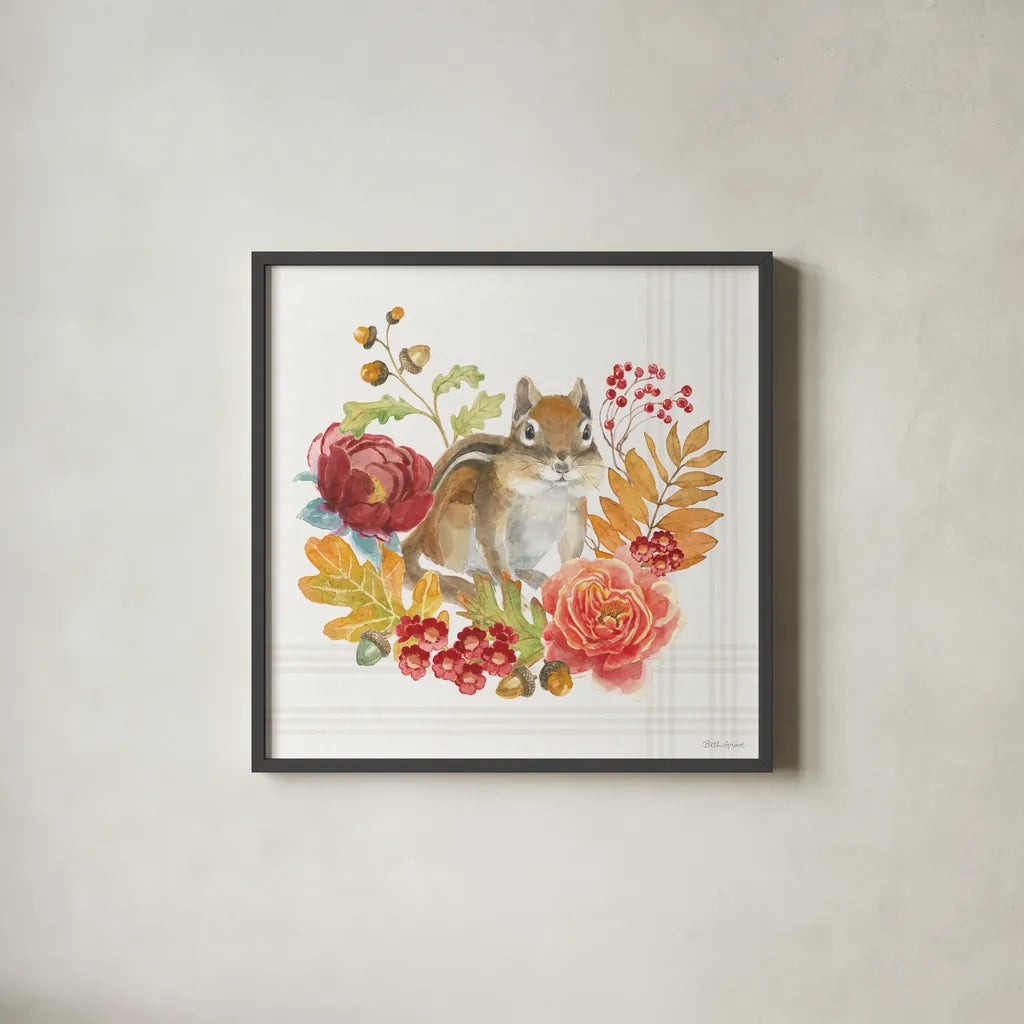 Wooded Harvest IV by Beth Grove. Shown in a sleek black glass frame for a contemporary gallery look. Available as an archival giclee rolled canvas, fine art paper, or poster print. SKU 80871a.