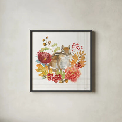 Wooded Harvest IV by Beth Grove. Shown in a sleek black glass frame for a contemporary gallery look. Available as an archival giclee rolled canvas, fine art paper, or poster print. SKU 80871a.