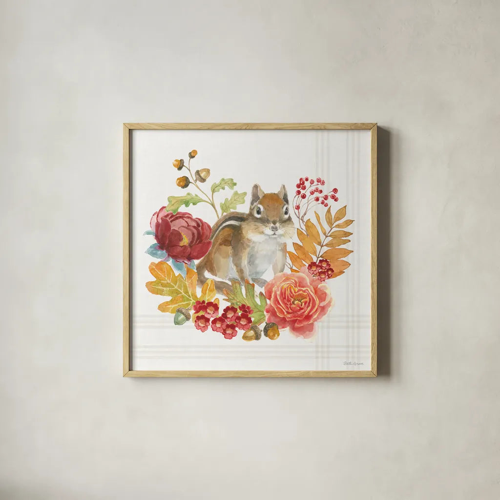 Wooded Harvest IV by Beth Grove. Shown in a natural wood glass frame for a timeless modern aesthetic. Available as an archival giclee rolled canvas, fine art paper, or poster print. SKU 80871a.