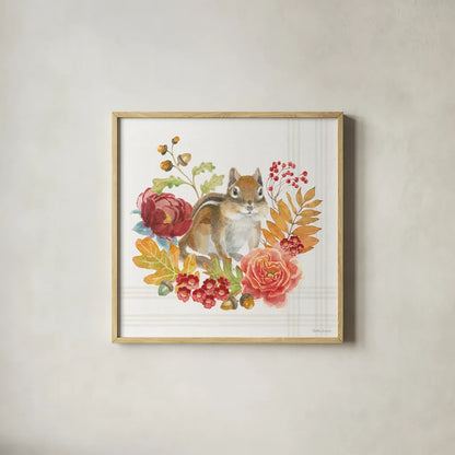 Wooded Harvest IV by Beth Grove. Shown in a natural wood glass frame for a timeless modern aesthetic. Available as an archival giclee rolled canvas, fine art paper, or poster print. SKU 80871a.