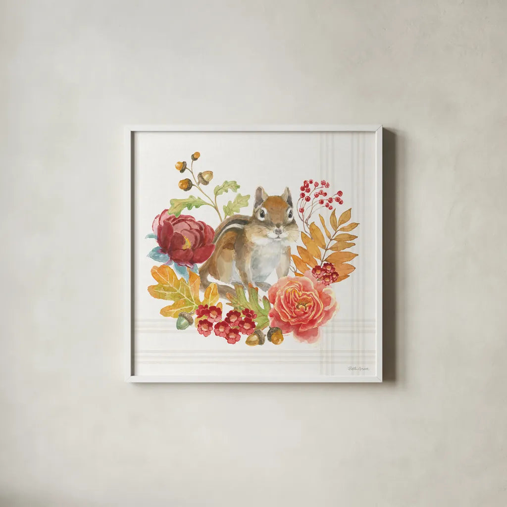 Wooded Harvest IV by Beth Grove. Shown in a crisp white glass frame for a clean and minimalist style. Available as an archival giclee rolled canvas, fine art paper, or poster print. SKU 80871a.