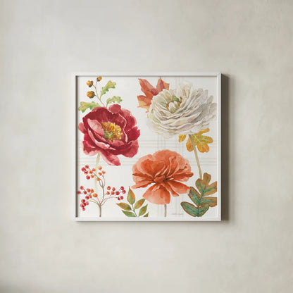 Wooded Harvest IX by Beth Grove. Shown in a crisp white glass frame for a clean and minimalist style. Available as an archival giclee rolled canvas, fine art paper, or poster print. SKU 80876a.