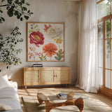 Wooded Harvest IX by Beth Grove. Shown in a natural wood frame in a cozy modern living room. Available as an archival giclee rolled canvas, fine art paper, or poster print. SKU 80876a.