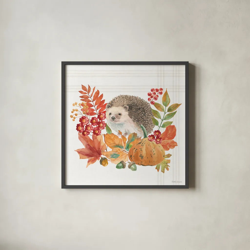 Wooded Harvest V by Beth Grove. Shown in a sleek black glass frame for a contemporary gallery look. Available as an archival giclee rolled canvas, fine art paper, or poster print. SKU 80872a.